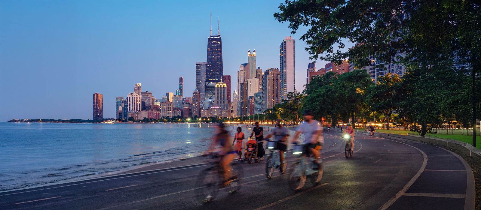 City Skyline with bicyclists Header