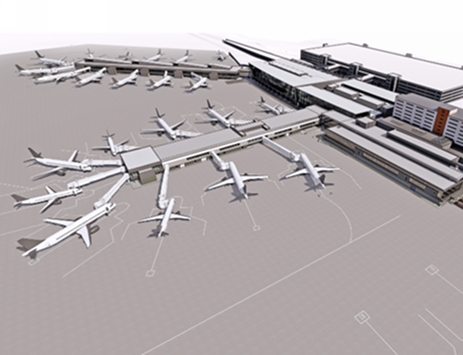 airplanes parked at airport, viewed from above
